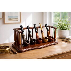 Vintage Wooden Pipe Rack Holder | 5 Pipes | Solid Wood Stand || Organizer